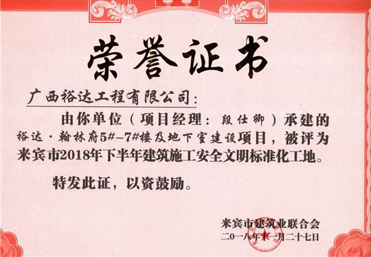 來(lái)賓市2018年下半年安全文明標(biāo)準(zhǔn)化工地（裕達(dá)。翰林府5#-7#樓及地下室）